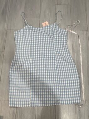 Missguided Light Blue and White Gingham Mini Dress